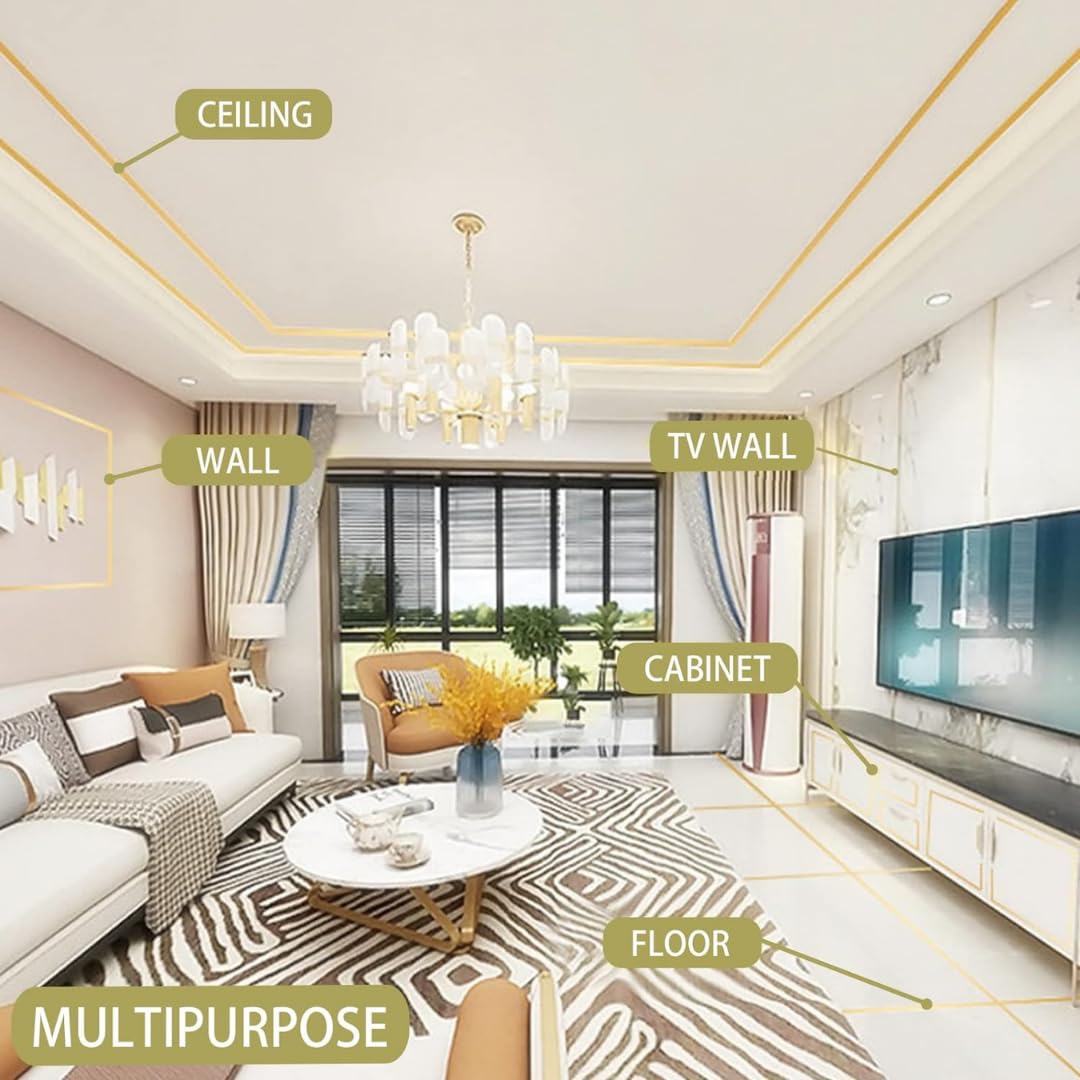 Royalkart 50 Meters Waterproof Gap Sealing Golden Decoration Tape For Home Floor Tiles, Wall Decor, Waterproof Tiles (1Cm Wide,